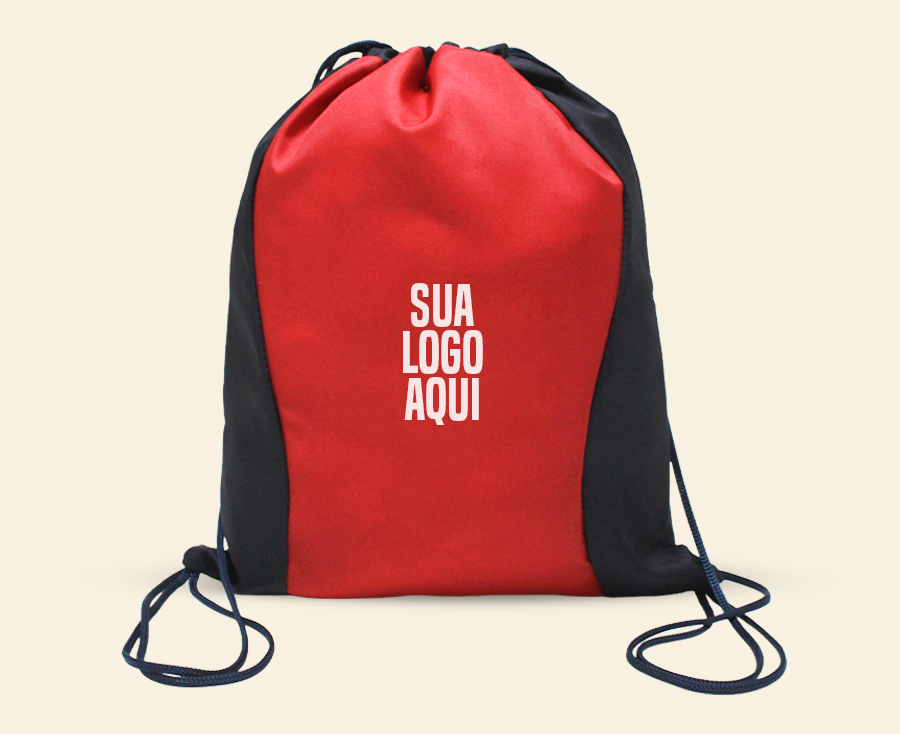 Sacochila personalizada vermelha e preta