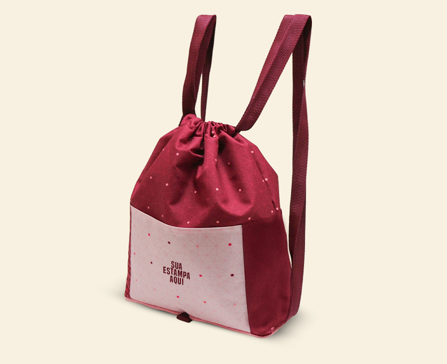 Sacochila personalizada bordô e rosa claro