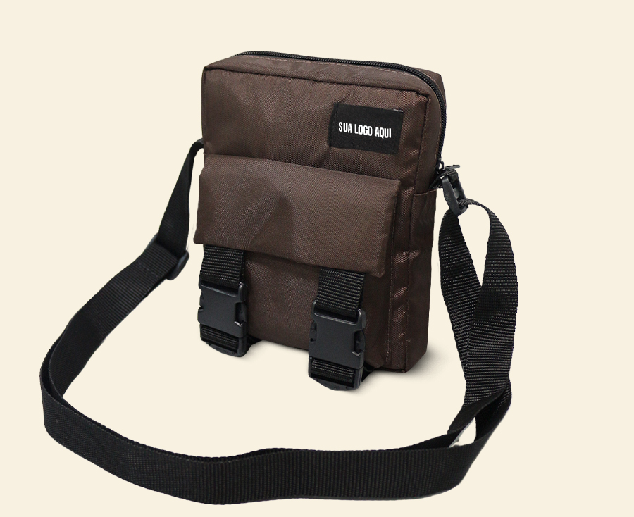 Shoulder bag marrom com fecho frontal e alça ajustável