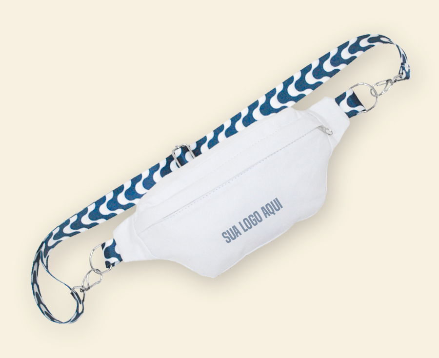 Pochete branca com alça estampada azul