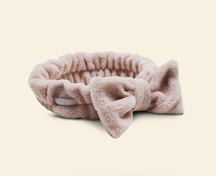 Tiara atoalhada rosa com laço