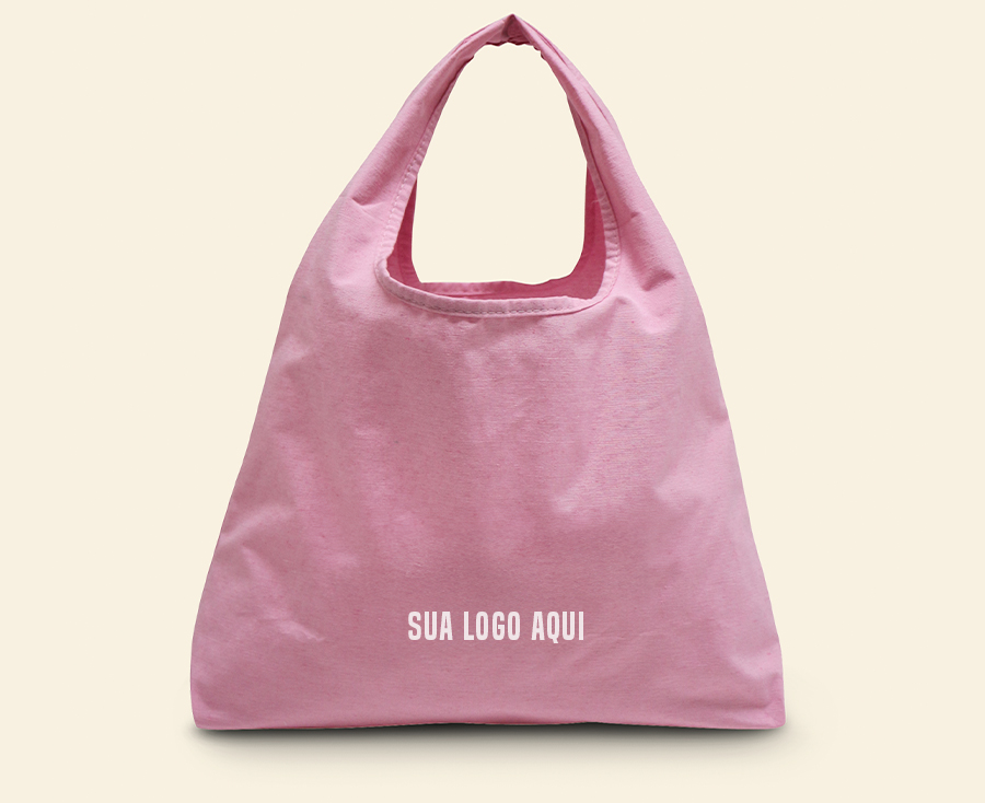 Sacola rosa personalizada dobrável com alça resistente