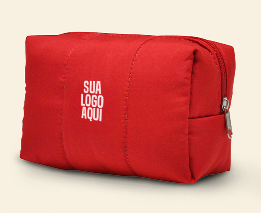 Necessaire vermelha puffer com costura frontal e zíper