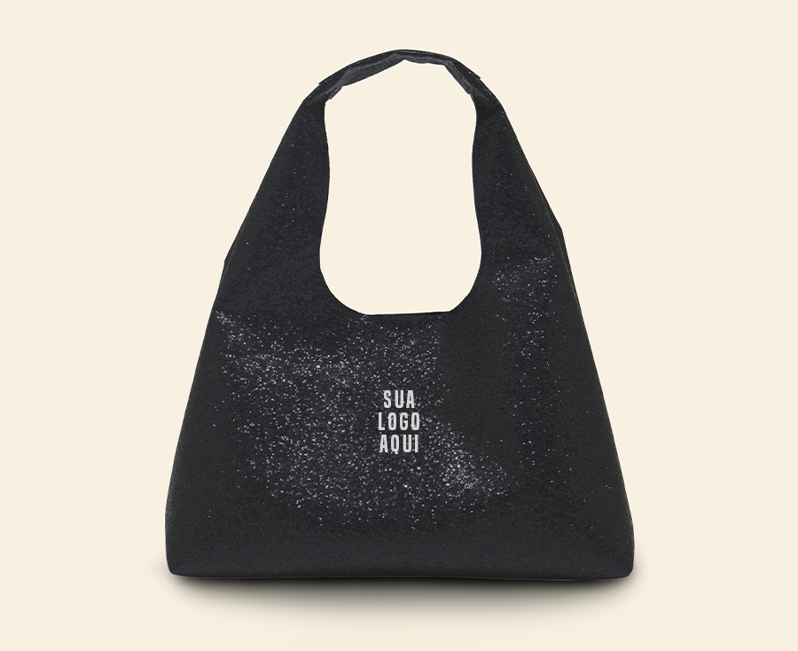 Bolsa preta personalizada com glitter e alça única