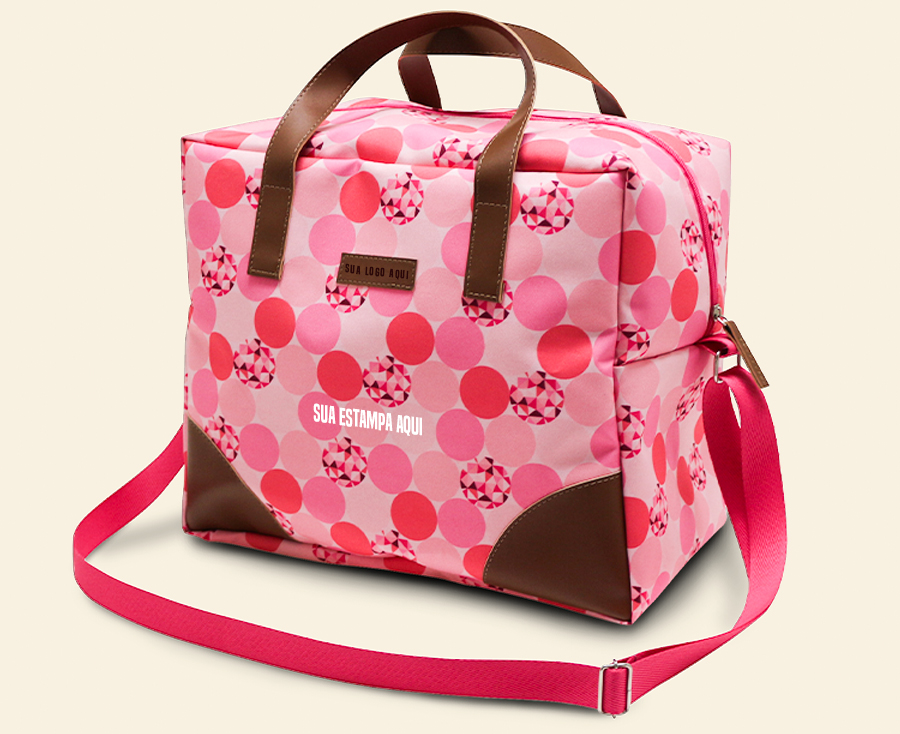 Bolsa rosa estampada personalizada com alças marrons