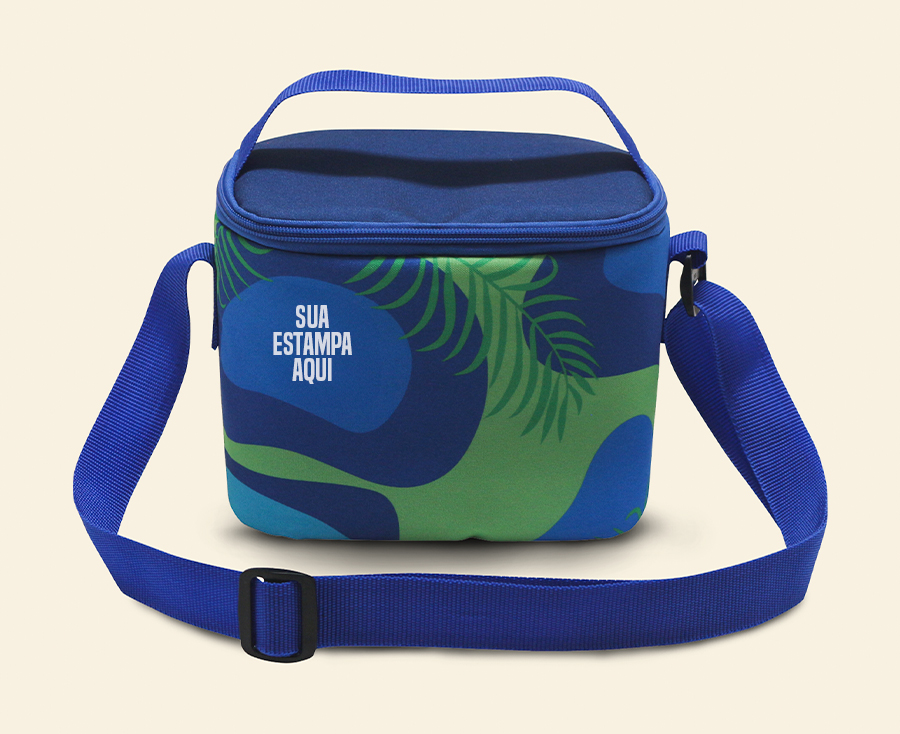 Bolsa térmica com estampa exclusiva em tons de azul e verde