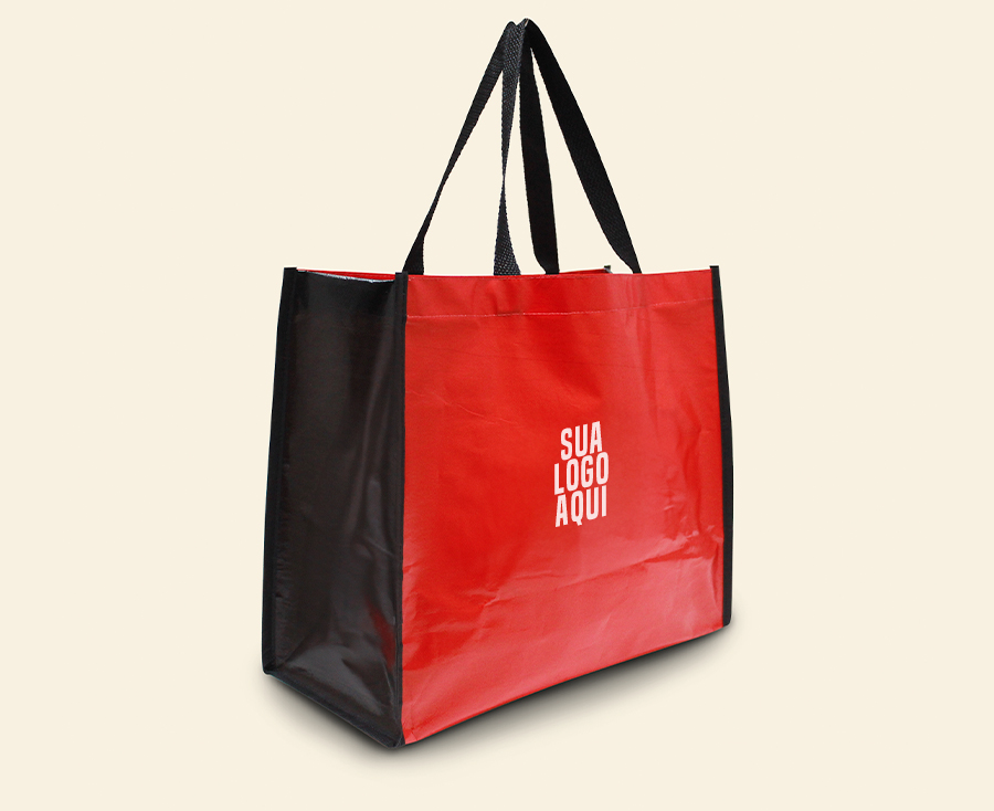 Sacola personalizada vermelho e preto com alça longa