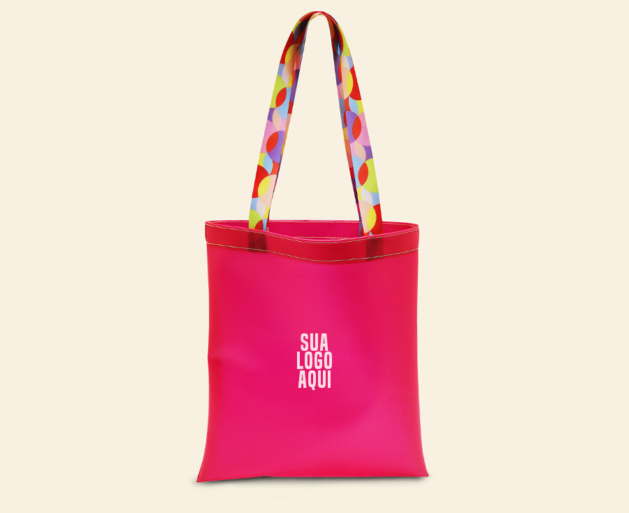 Sacola rosa em PVC personalizada com alça colorida estampada resistente