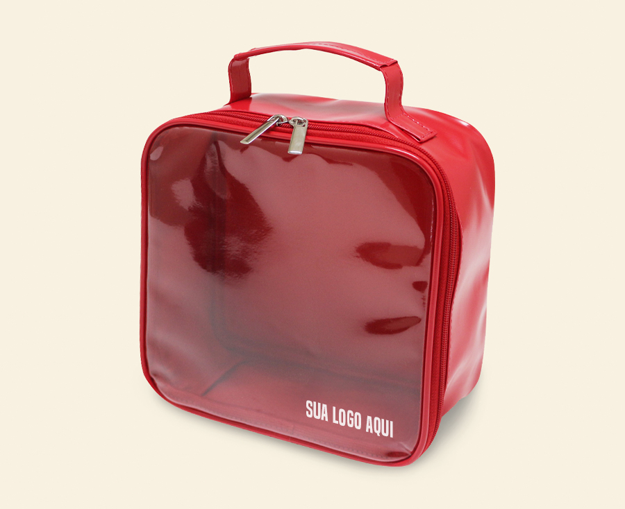 Necessaire vermelha quadrada com visor transparente