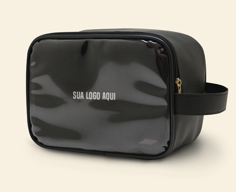 Necessaire preta retangular com visor transparente