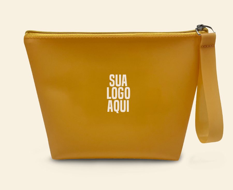 Necessaire amarela com zíper e alça lateral