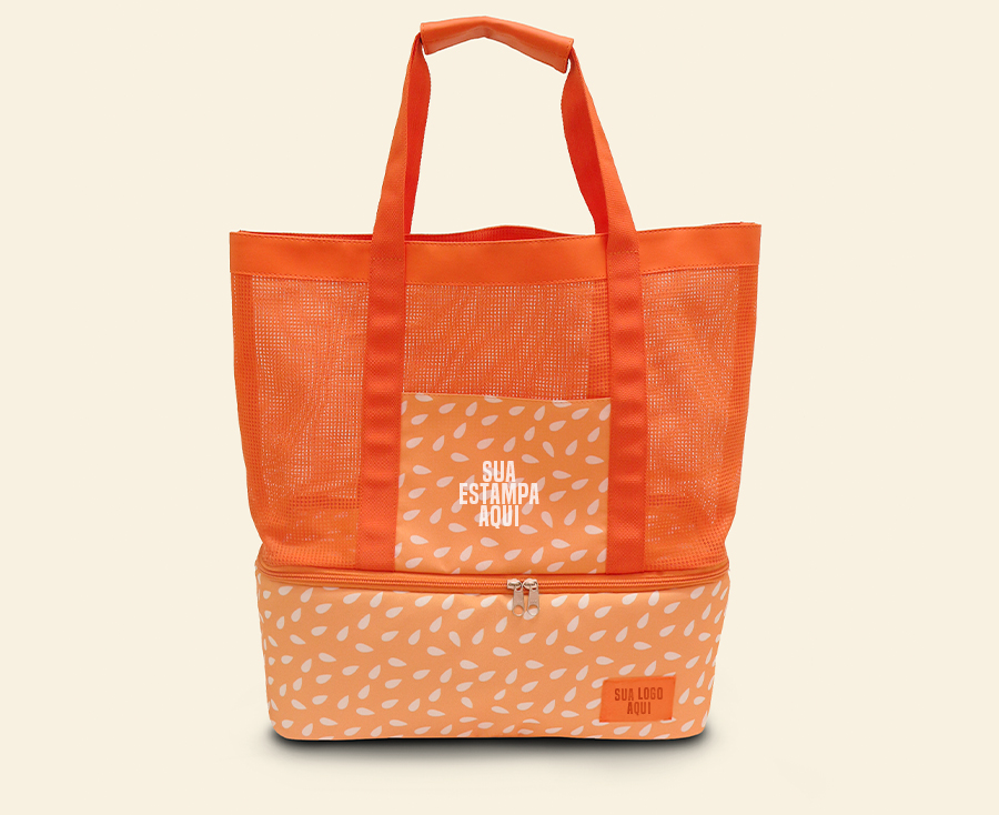 Sacola térmica personalizada com tela laranja e estampa