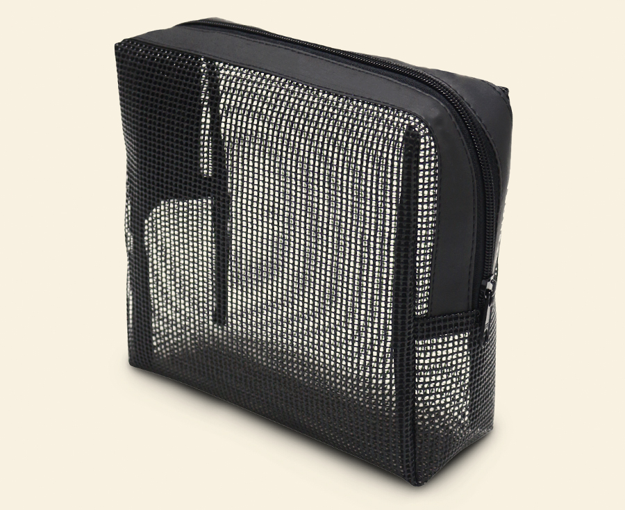 Necessaire preta em tela com zíper