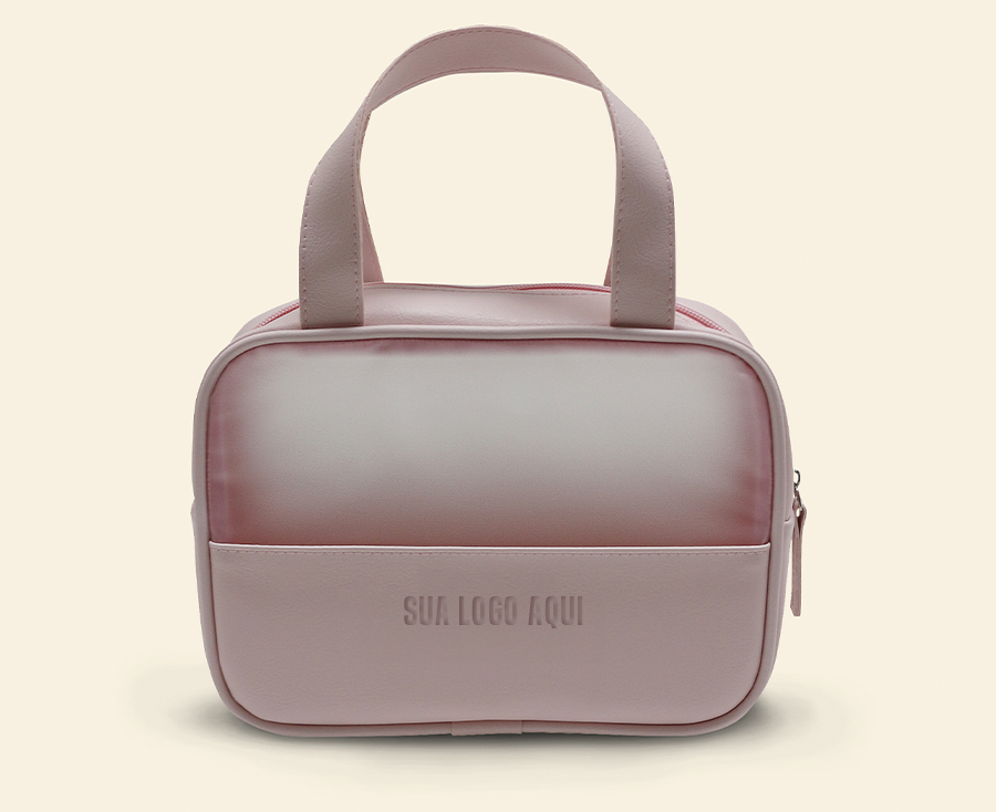 Necessaire rosa estruturada com alça de mão