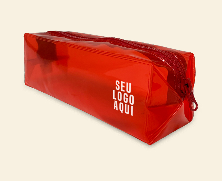 Porta-lápis personalizado vermelho translúcido com zíper