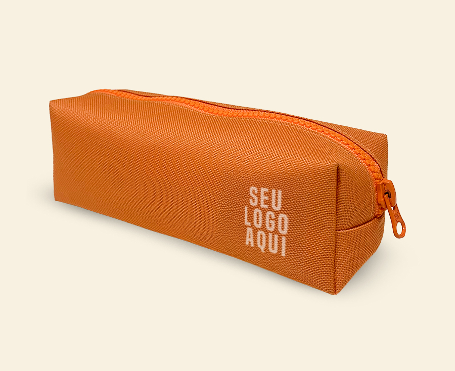 Porta-lápis personalizado laranja com zíper