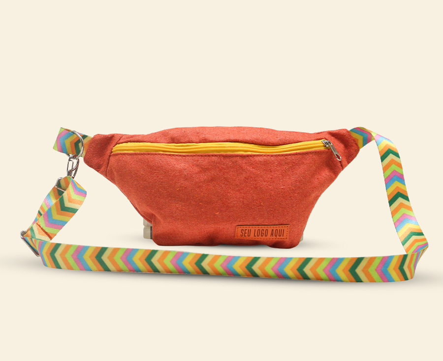 Pochete personalizada laranja com zíper e alça colorida
