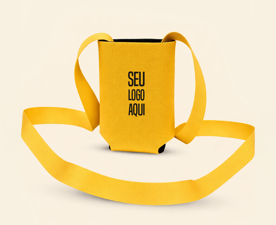 Porta-garrafa personalizado amarelo com alça transversal