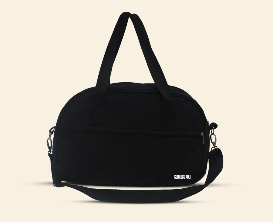 Bolsa preta personalizada com alça de mão e alça transversal