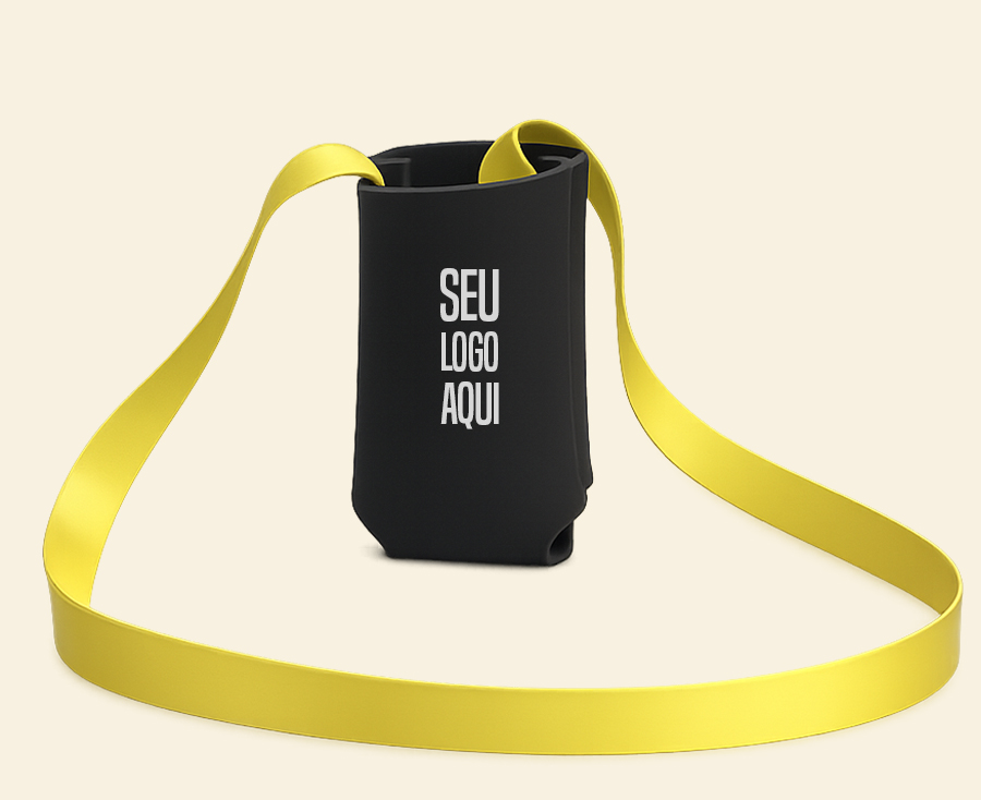 Porta-garrafa personalizado preto com alça transversal amarela