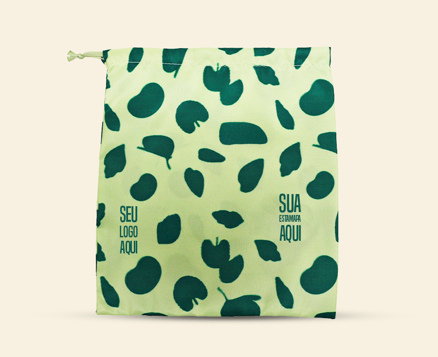 Saquinho personalizado verde com estampa e cordão