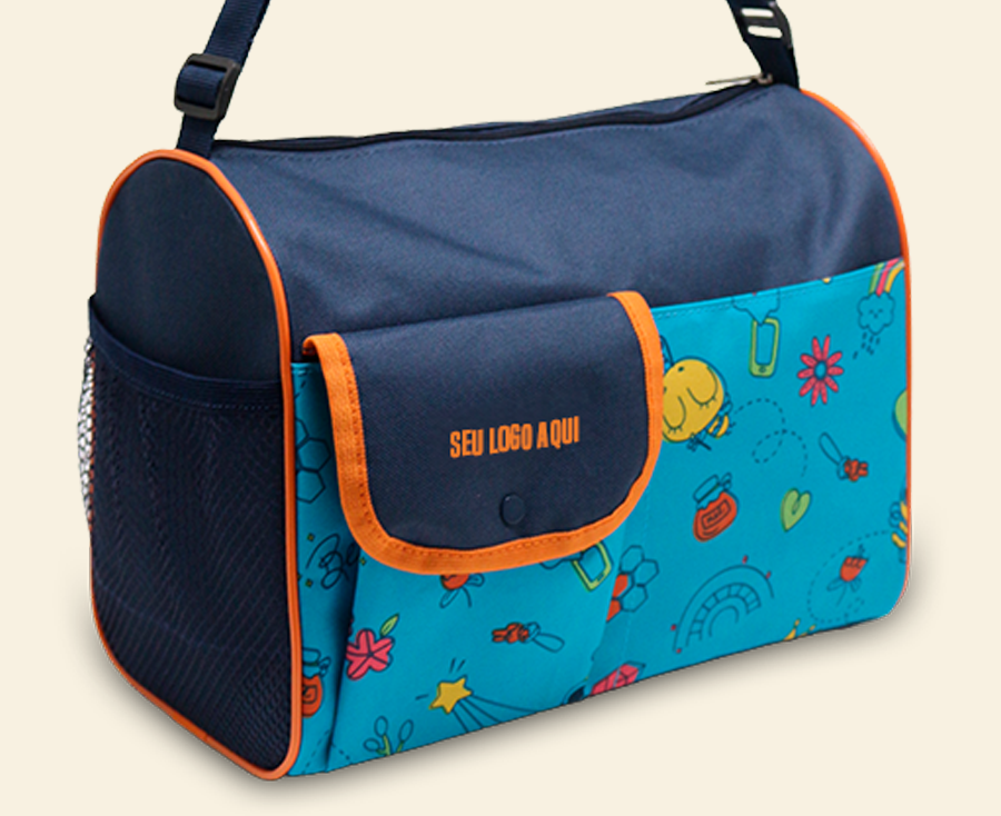 Bolsa térmica infantil personalizada com estampa divertida e alça ajustável para transporte