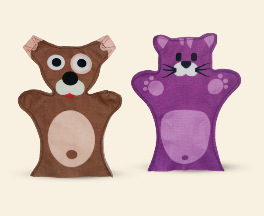 Fantoches infantis de mão em feltro com formato de animais, ideais para brincadeiras educativas e atividades lúdicas