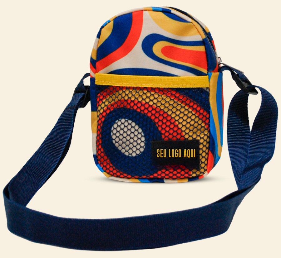 Shoulder bag personalizada colorida com bolso frontal em tela