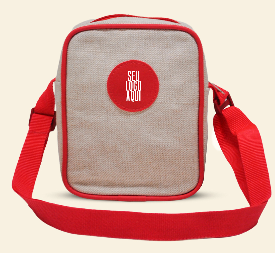 Shoulder bag personalizada em algodão com acabamento vermelho