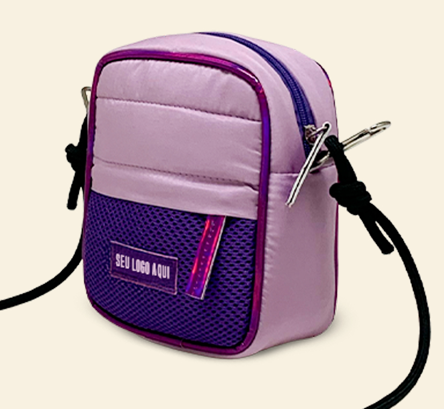 Shoulder bag personalizada lilás com bolso frontal em tela