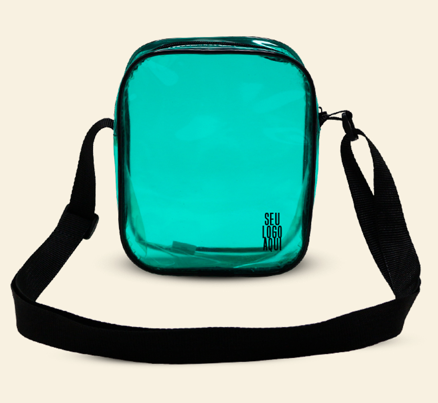 Shoulder bag personalizada transparente verde com alça preta