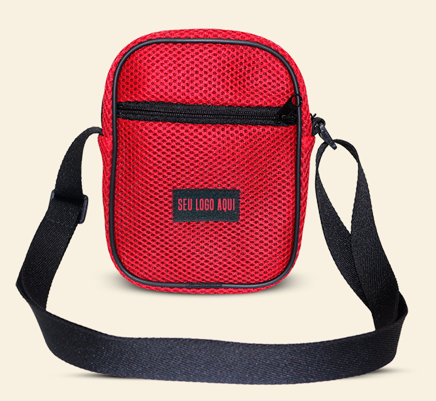 Shoulder bag personalizada vermelha com bolso frontal em tela