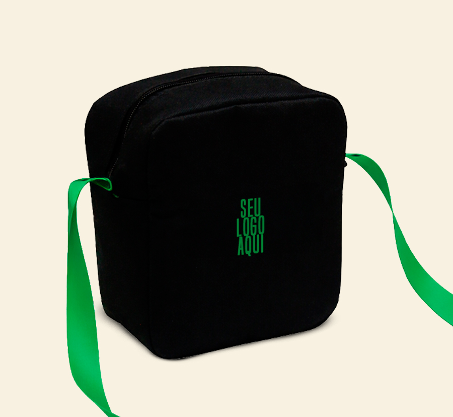 Shoulder bag personalizada preta com alça verde ajustável