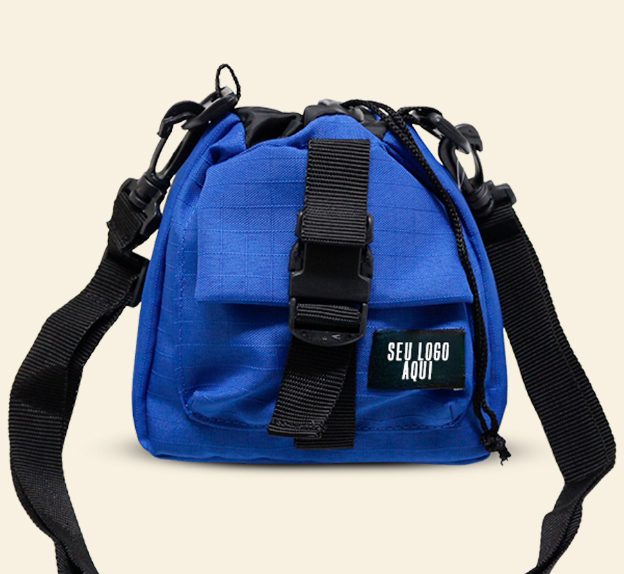 Shoulder bag personalizada azul com fecho e bolso frontal