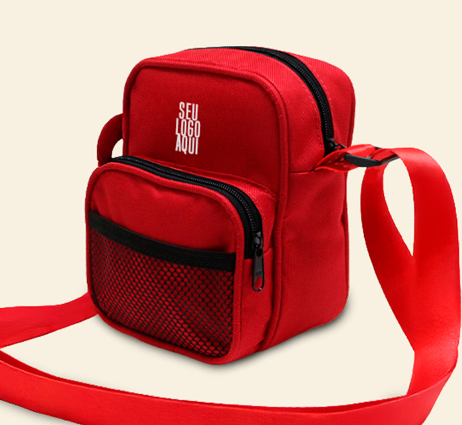 Shoulder bag personalizada vermelha com bolso frontal em tela