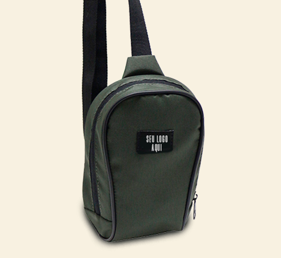 Shoulder bag personalizada verde militar com bolso frontal