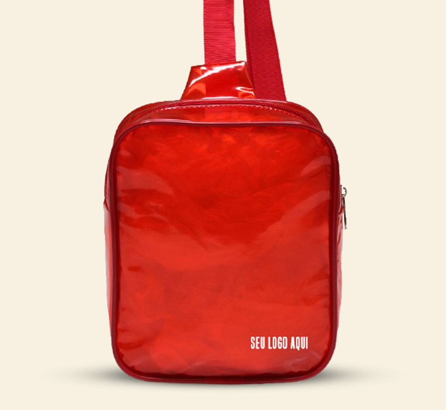 Shoulder bag personalizada vermelha transparente com alça