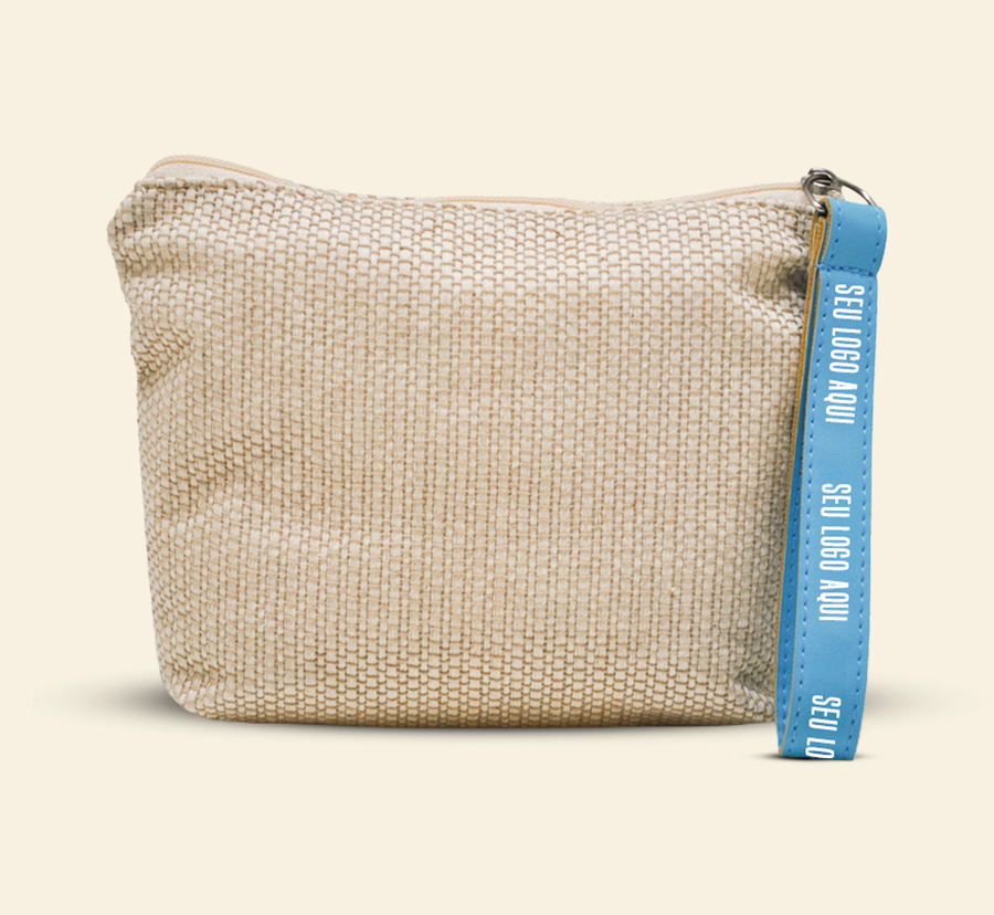 Nécessaire em tecido texturizado com alça personalizada azul