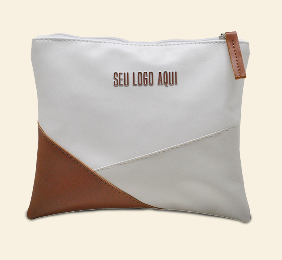 Nécessaire bicolor com detalhe marrom