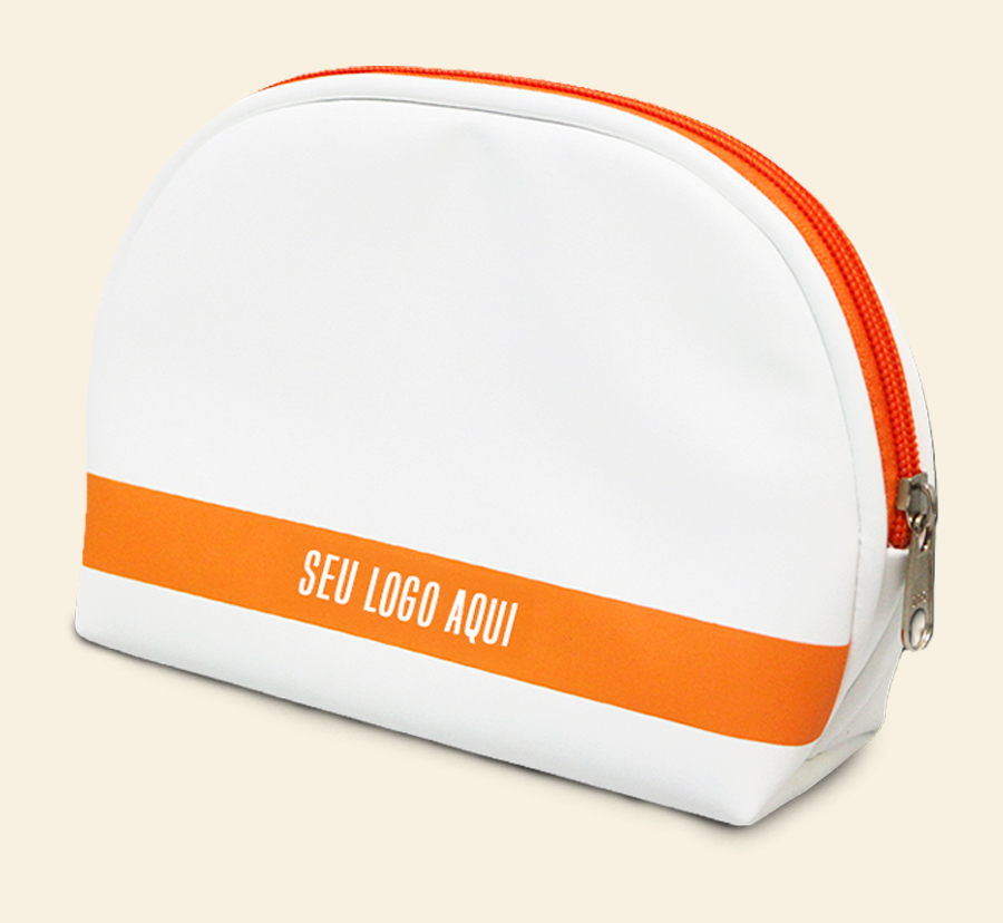 Nécessaire branca com faixa laranja