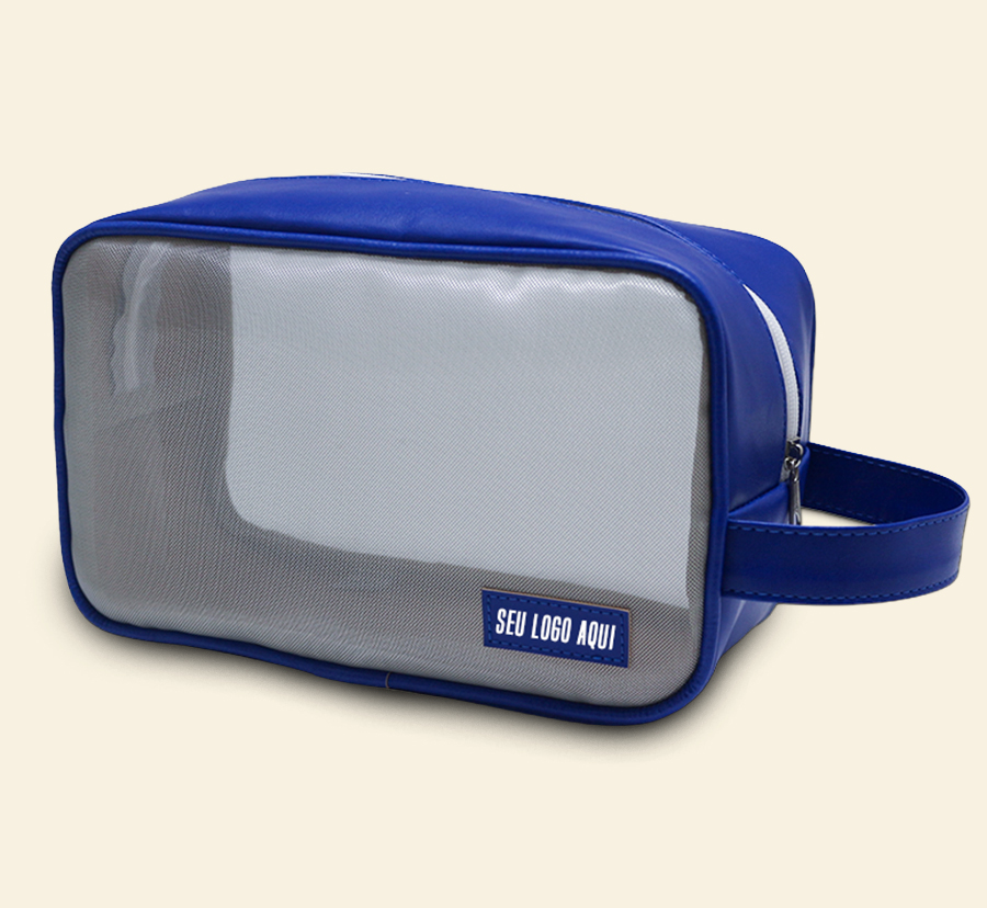 Nécessaire azul com tela