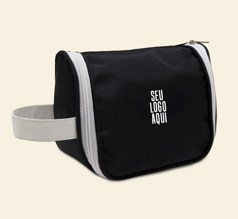 Nécessaire preta com detalhe branco