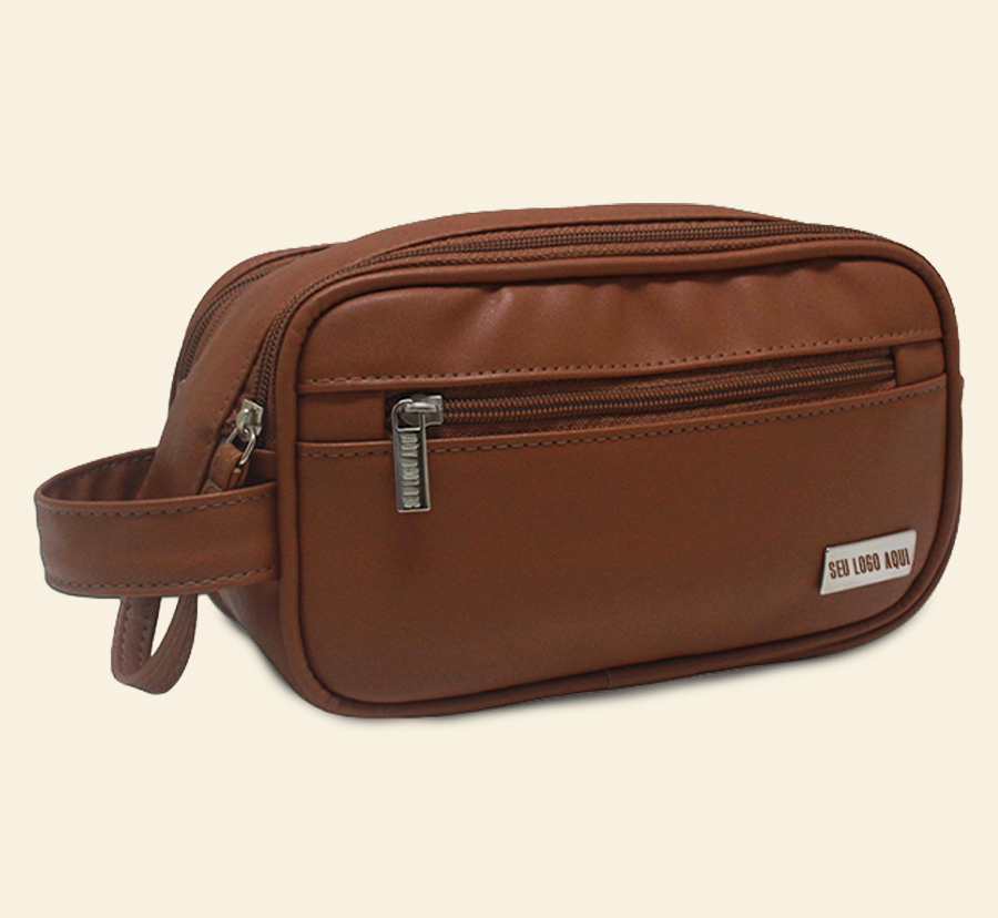 Nécessaire marrom com bolso