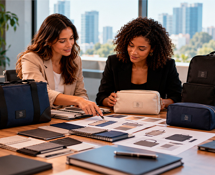 mulheres-reuniao-criativa-bolsas-personalizadas-necessaires-amostras-tecidos-design